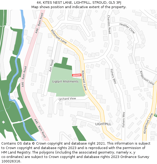 44, KITES NEST LANE, LIGHTPILL, STROUD, GL5 3PJ: Location map and indicative extent of plot