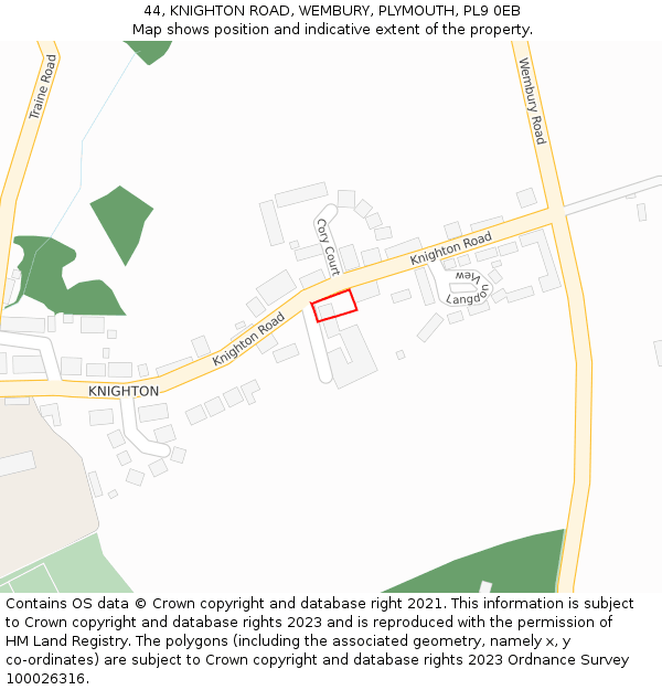 44, KNIGHTON ROAD, WEMBURY, PLYMOUTH, PL9 0EB: Location map and indicative extent of plot