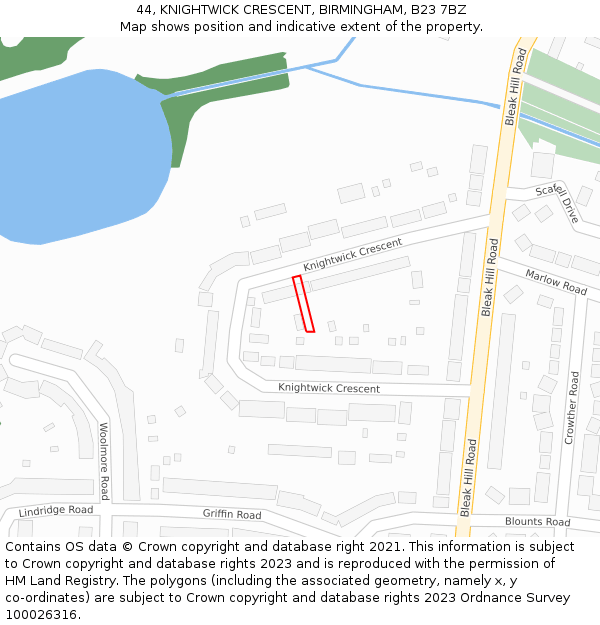 44, KNIGHTWICK CRESCENT, BIRMINGHAM, B23 7BZ: Location map and indicative extent of plot