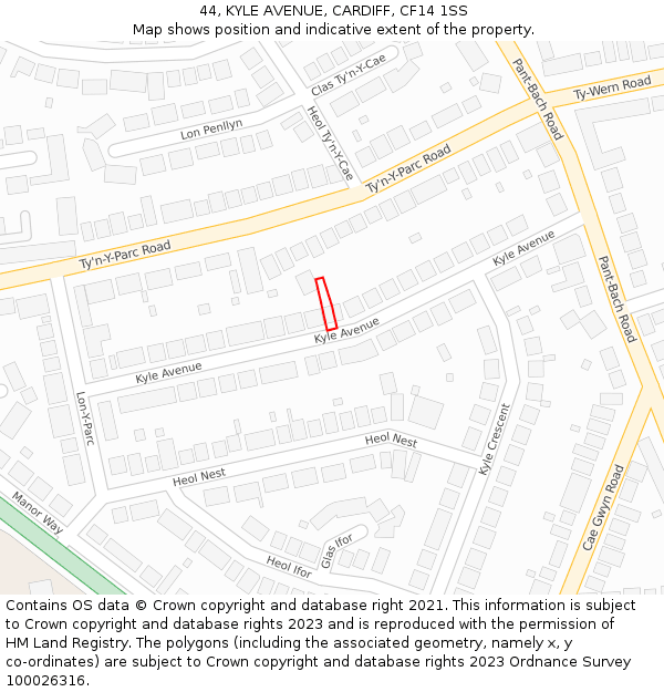 44, KYLE AVENUE, CARDIFF, CF14 1SS: Location map and indicative extent of plot