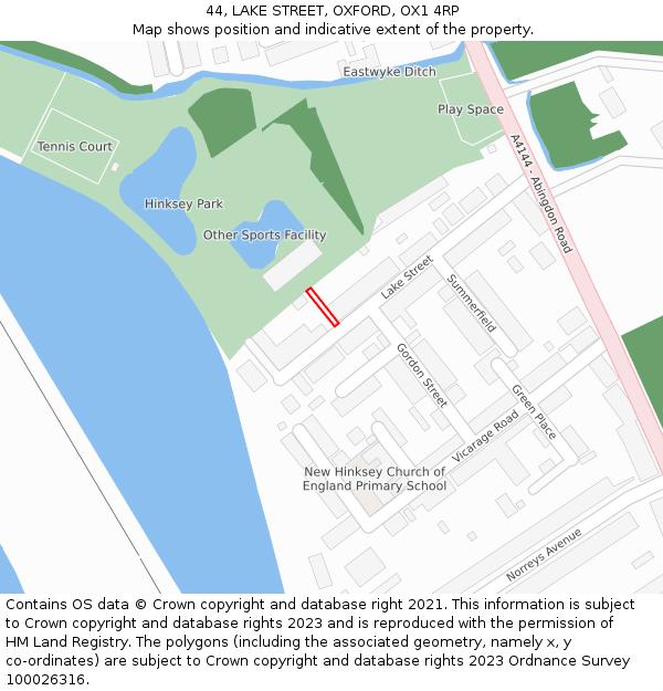 44, LAKE STREET, OXFORD, OX1 4RP: Location map and indicative extent of plot