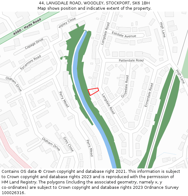 44, LANGDALE ROAD, WOODLEY, STOCKPORT, SK6 1BH: Location map and indicative extent of plot