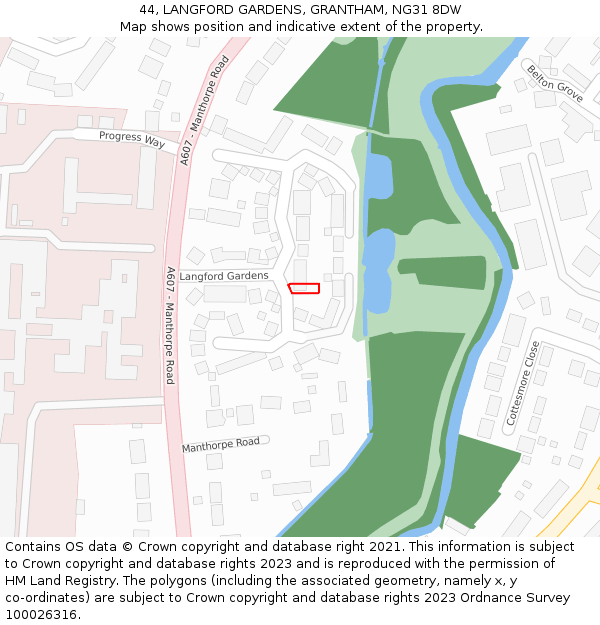 44, LANGFORD GARDENS, GRANTHAM, NG31 8DW: Location map and indicative extent of plot