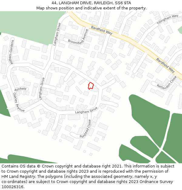 44, LANGHAM DRIVE, RAYLEIGH, SS6 9TA: Location map and indicative extent of plot