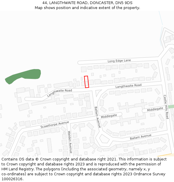 44, LANGTHWAITE ROAD, DONCASTER, DN5 9DS: Location map and indicative extent of plot