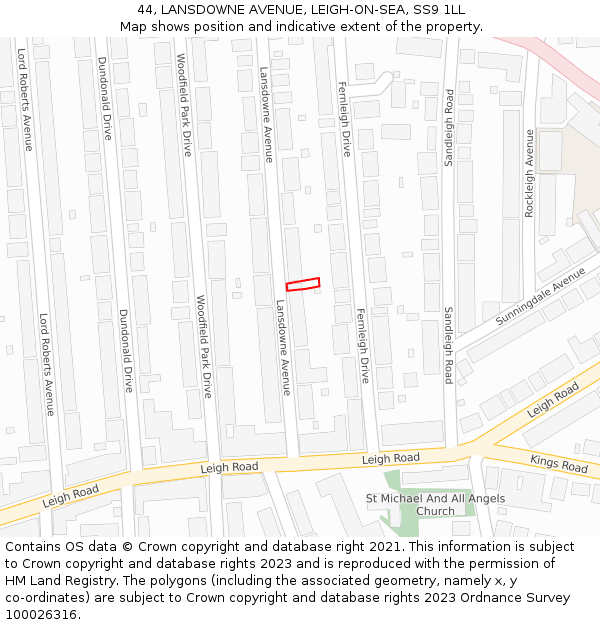 44, LANSDOWNE AVENUE, LEIGH-ON-SEA, SS9 1LL: Location map and indicative extent of plot