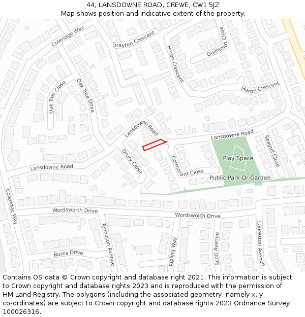 44, LANSDOWNE ROAD, CREWE, CW1 5JZ: Location map and indicative extent of plot