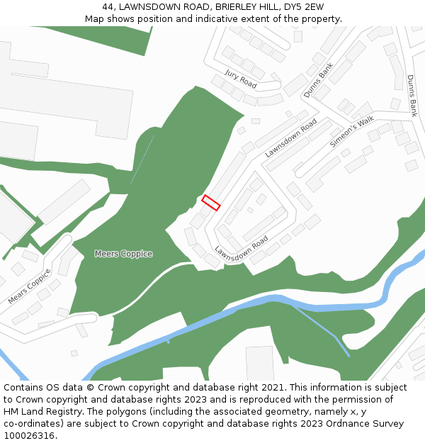 44, LAWNSDOWN ROAD, BRIERLEY HILL, DY5 2EW: Location map and indicative extent of plot