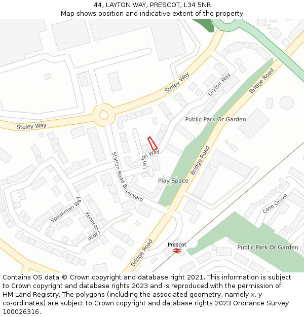 44, LAYTON WAY, PRESCOT, L34 5NR: Location map and indicative extent of plot