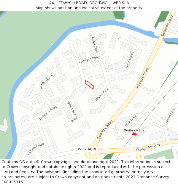 44, LEDWYCH ROAD, DROITWICH, WR9 9LA: Location map and indicative extent of plot