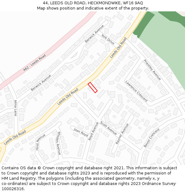 44, LEEDS OLD ROAD, HECKMONDWIKE, WF16 9AQ: Location map and indicative extent of plot