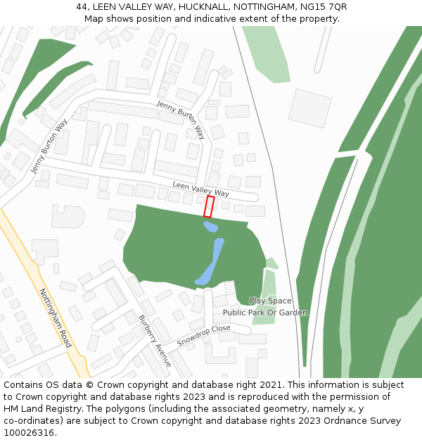 44, LEEN VALLEY WAY, HUCKNALL, NOTTINGHAM, NG15 7QR: Location map and indicative extent of plot