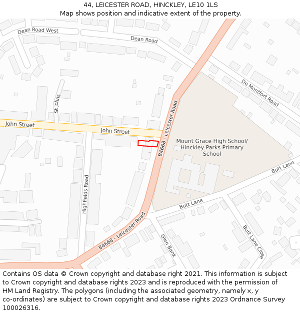 44, LEICESTER ROAD, HINCKLEY, LE10 1LS: Location map and indicative extent of plot