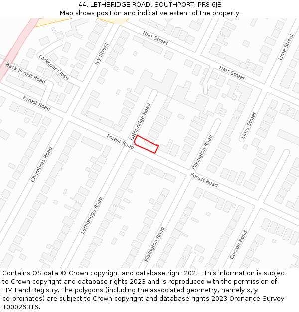 44, LETHBRIDGE ROAD, SOUTHPORT, PR8 6JB: Location map and indicative extent of plot