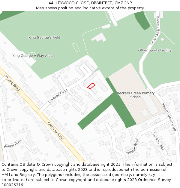 44, LEYWOOD CLOSE, BRAINTREE, CM7 3NP: Location map and indicative extent of plot