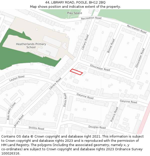 44, LIBRARY ROAD, POOLE, BH12 2BQ: Location map and indicative extent of plot