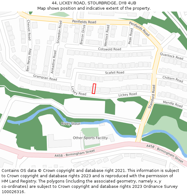 44, LICKEY ROAD, STOURBRIDGE, DY8 4UB: Location map and indicative extent of plot