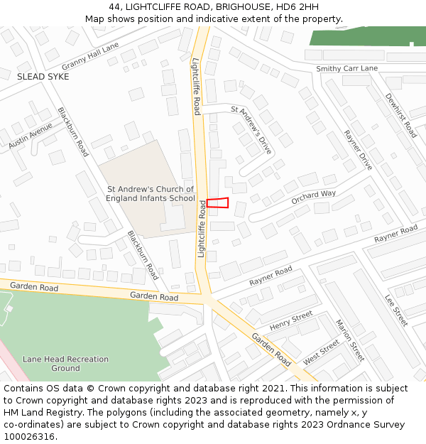 44, LIGHTCLIFFE ROAD, BRIGHOUSE, HD6 2HH: Location map and indicative extent of plot