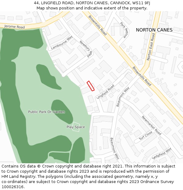 44, LINGFIELD ROAD, NORTON CANES, CANNOCK, WS11 9FJ: Location map and indicative extent of plot