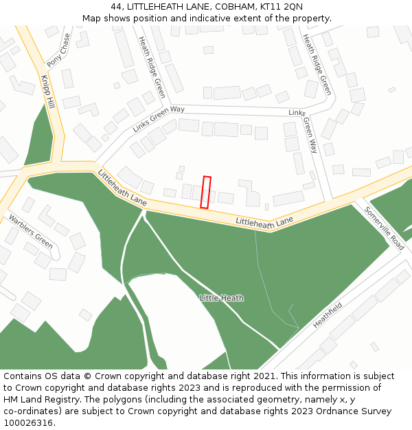 44, LITTLEHEATH LANE, COBHAM, KT11 2QN: Location map and indicative extent of plot
