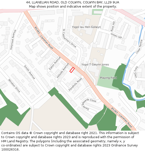 44, LLANELIAN ROAD, OLD COLWYN, COLWYN BAY, LL29 9UA: Location map and indicative extent of plot