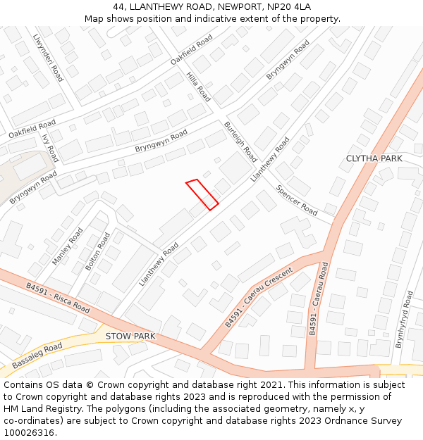 44, LLANTHEWY ROAD, NEWPORT, NP20 4LA: Location map and indicative extent of plot