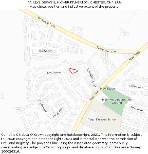 44, LLYS DERWEN, HIGHER KINNERTON, CHESTER, CH4 9AA: Location map and indicative extent of plot