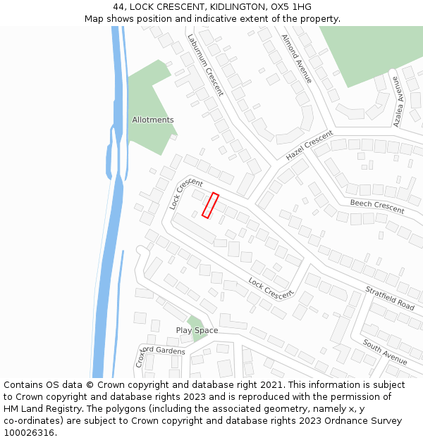 44, LOCK CRESCENT, KIDLINGTON, OX5 1HG: Location map and indicative extent of plot