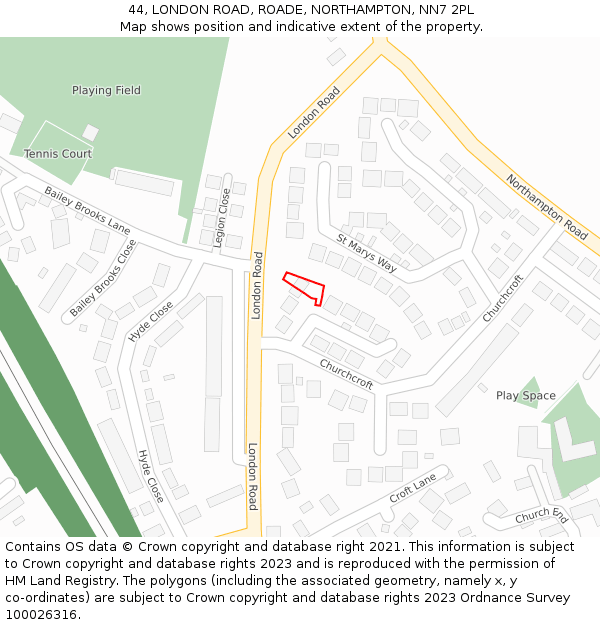 44, LONDON ROAD, ROADE, NORTHAMPTON, NN7 2PL: Location map and indicative extent of plot