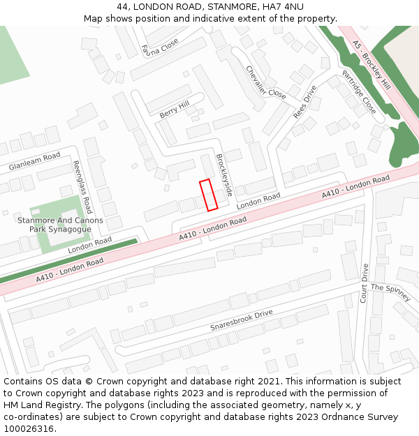 44, LONDON ROAD, STANMORE, HA7 4NU: Location map and indicative extent of plot