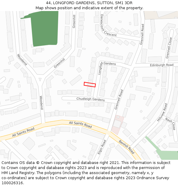 44, LONGFORD GARDENS, SUTTON, SM1 3DR: Location map and indicative extent of plot