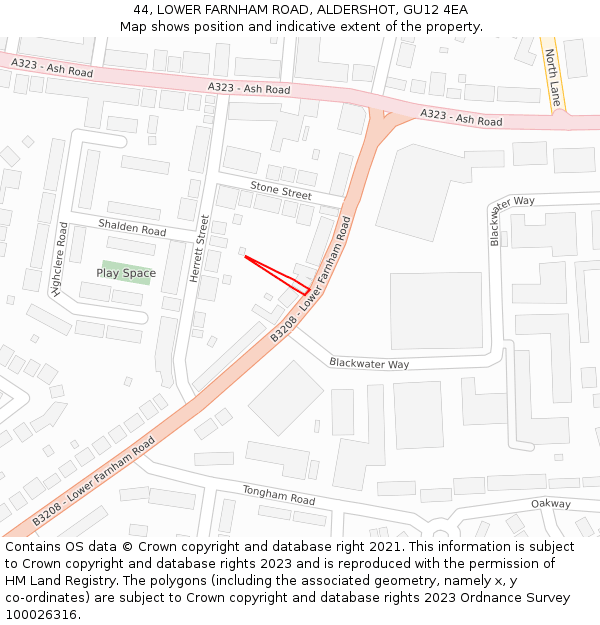 44, LOWER FARNHAM ROAD, ALDERSHOT, GU12 4EA: Location map and indicative extent of plot