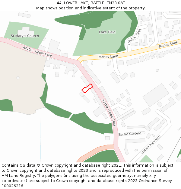44, LOWER LAKE, BATTLE, TN33 0AT: Location map and indicative extent of plot