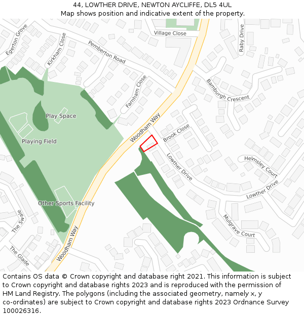 44, LOWTHER DRIVE, NEWTON AYCLIFFE, DL5 4UL: Location map and indicative extent of plot