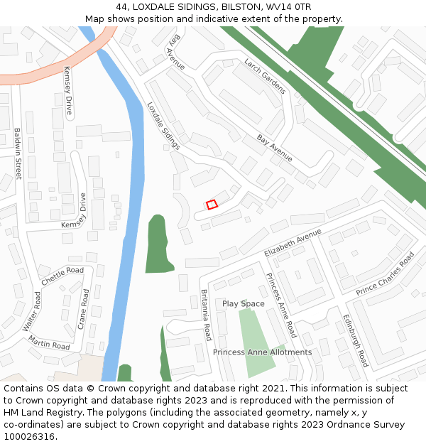 44, LOXDALE SIDINGS, BILSTON, WV14 0TR: Location map and indicative extent of plot