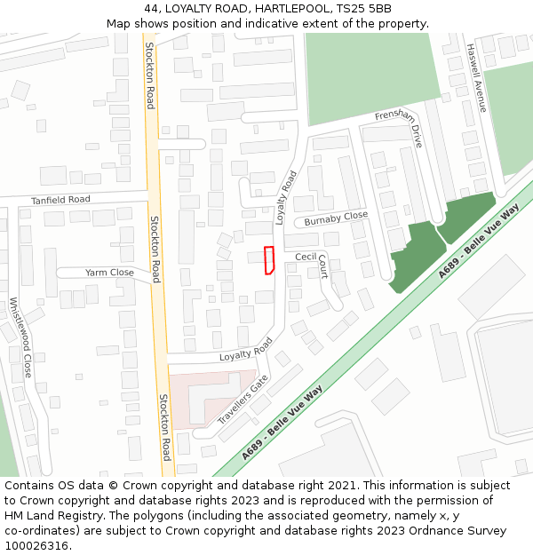 44, LOYALTY ROAD, HARTLEPOOL, TS25 5BB: Location map and indicative extent of plot