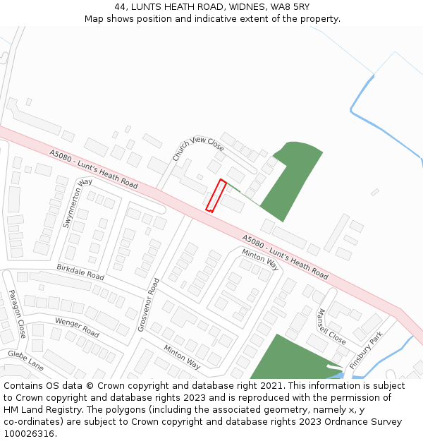 44, LUNTS HEATH ROAD, WIDNES, WA8 5RY: Location map and indicative extent of plot