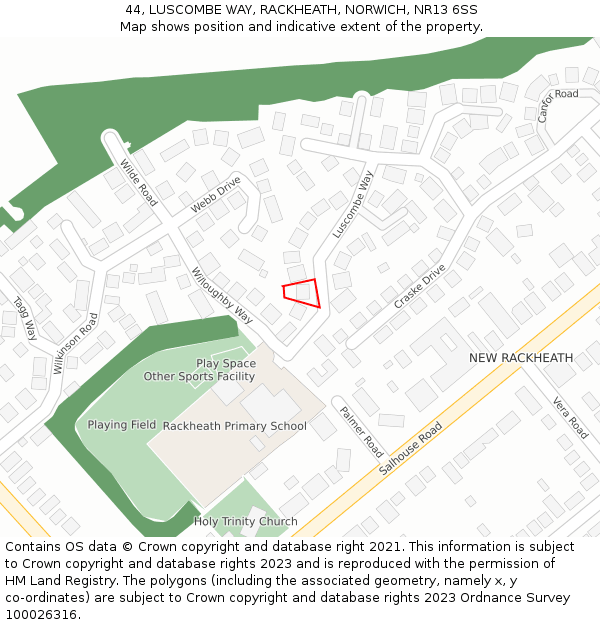 44, LUSCOMBE WAY, RACKHEATH, NORWICH, NR13 6SS: Location map and indicative extent of plot