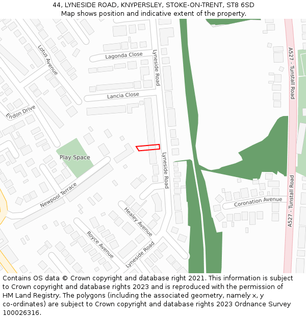 44, LYNESIDE ROAD, KNYPERSLEY, STOKE-ON-TRENT, ST8 6SD: Location map and indicative extent of plot