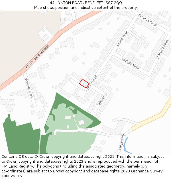 44, LYNTON ROAD, BENFLEET, SS7 2QQ: Location map and indicative extent of plot