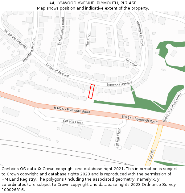 44, LYNWOOD AVENUE, PLYMOUTH, PL7 4SF: Location map and indicative extent of plot