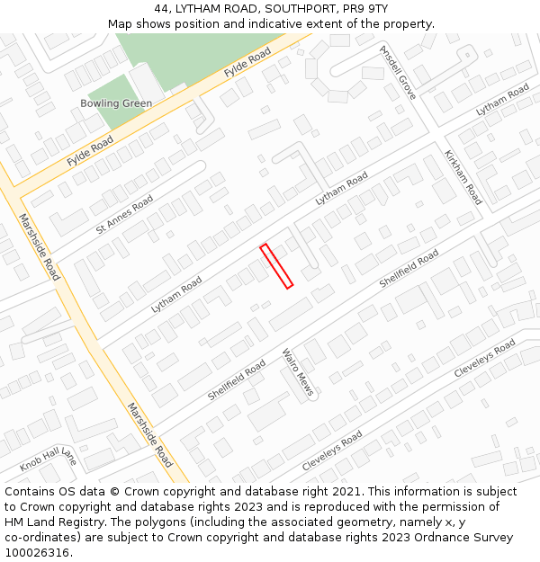 44, LYTHAM ROAD, SOUTHPORT, PR9 9TY: Location map and indicative extent of plot