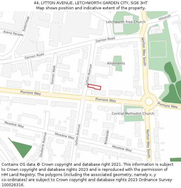 44, LYTTON AVENUE, LETCHWORTH GARDEN CITY, SG6 3HT: Location map and indicative extent of plot