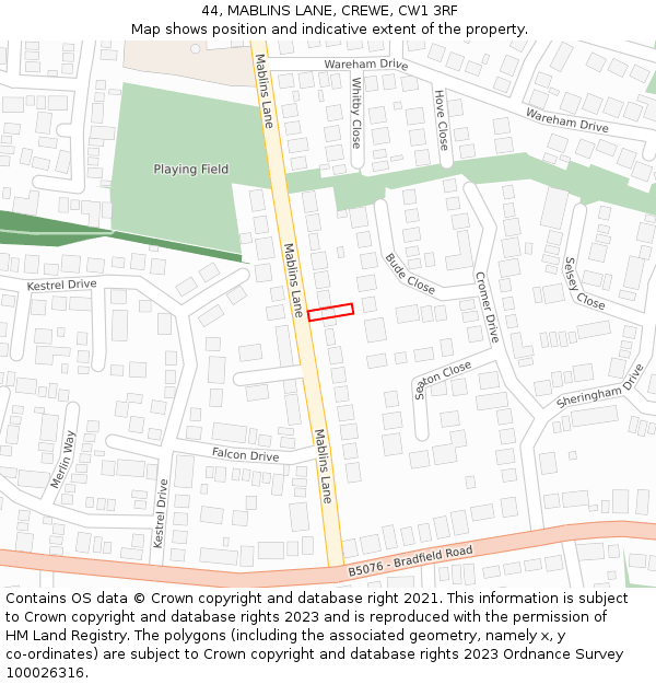 44, MABLINS LANE, CREWE, CW1 3RF: Location map and indicative extent of plot