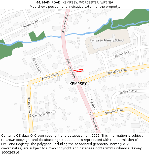 44, MAIN ROAD, KEMPSEY, WORCESTER, WR5 3JA: Location map and indicative extent of plot