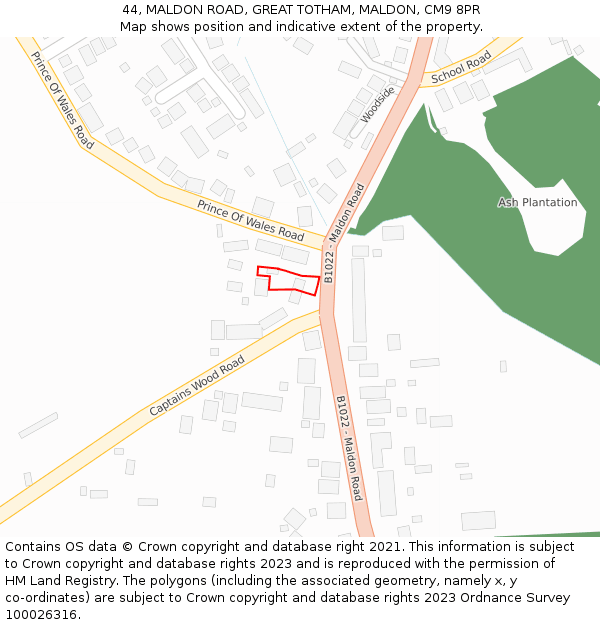 44, MALDON ROAD, GREAT TOTHAM, MALDON, CM9 8PR: Location map and indicative extent of plot