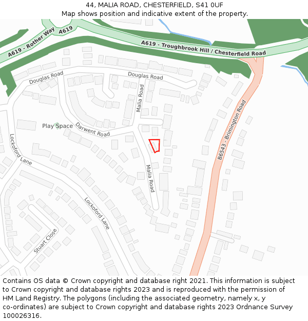 44, MALIA ROAD, CHESTERFIELD, S41 0UF: Location map and indicative extent of plot