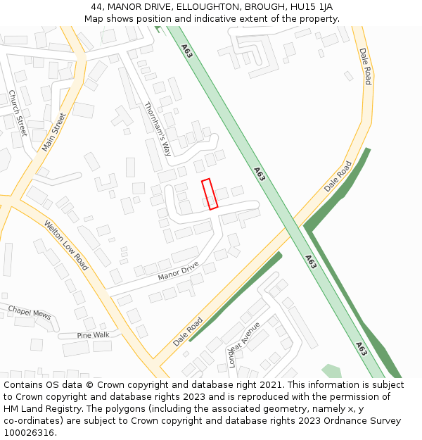 44, MANOR DRIVE, ELLOUGHTON, BROUGH, HU15 1JA: Location map and indicative extent of plot