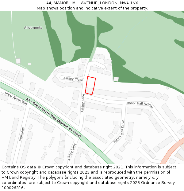 44, MANOR HALL AVENUE, LONDON, NW4 1NX: Location map and indicative extent of plot