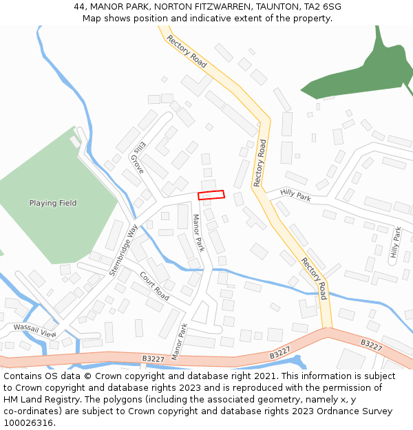 44, MANOR PARK, NORTON FITZWARREN, TAUNTON, TA2 6SG: Location map and indicative extent of plot